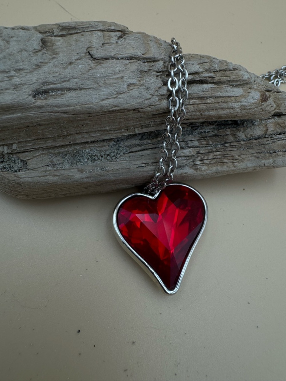 Artisan Silver-Tone Necklace with Red Heart Pendant. 92